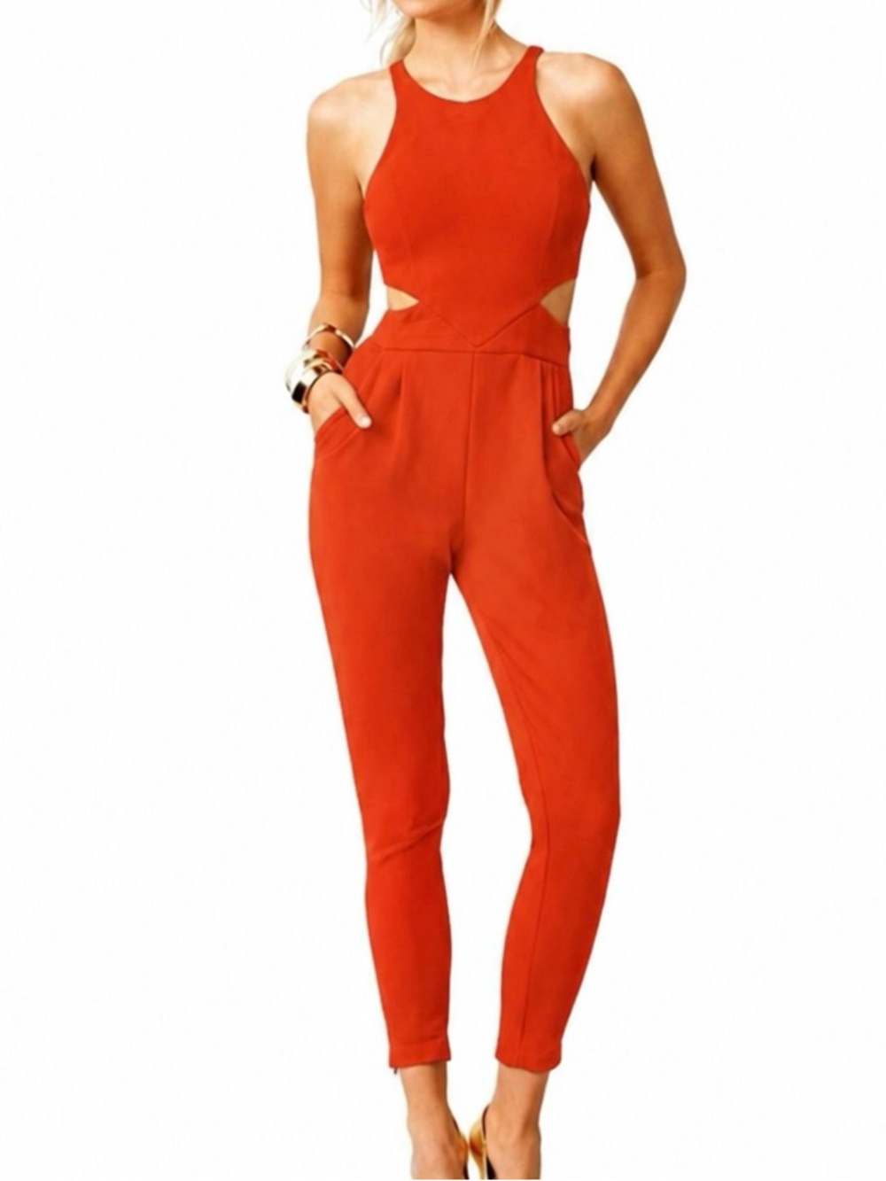 Hunter Bell Orange Katie Cut-Out Jumpsuit Sz 4 + Sony Picture Studio Costume Tag